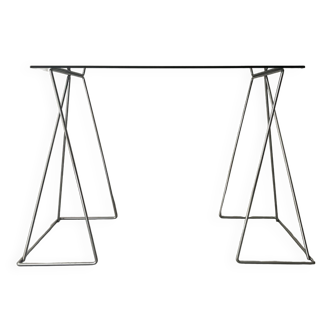 Wired desk by max sauze in metal and smoked glass, 1970 design