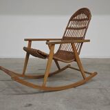 Rocking chair made of wood and wicker by ULUV from Czechoslovakia 1970