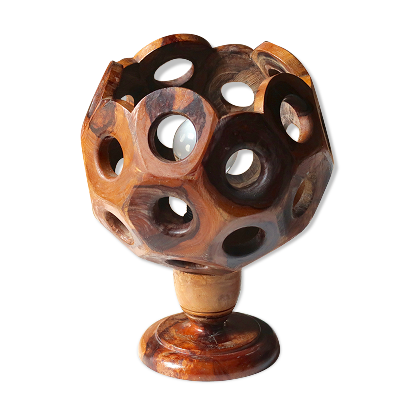 Sculptural wooden lamp, 70s
