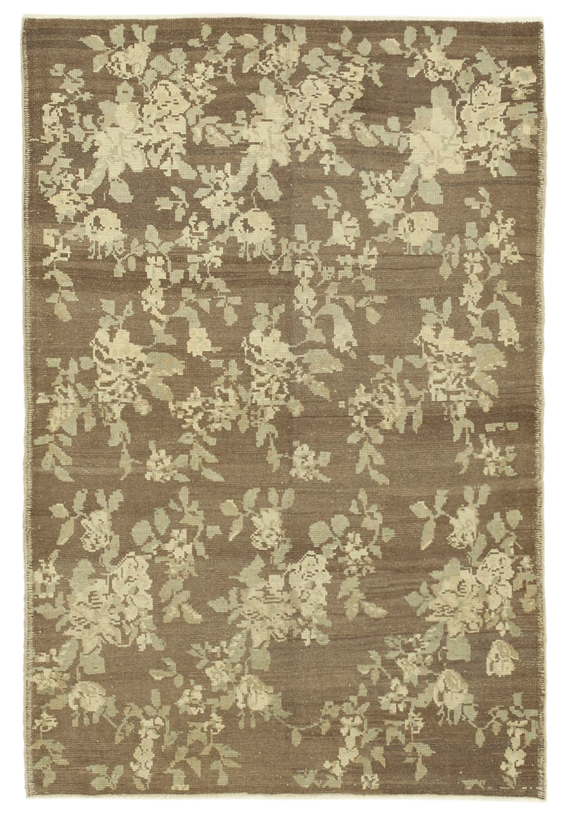 1970s Handwoven Decorative Anatolian Beige Carpet 131 cm x 195 cm