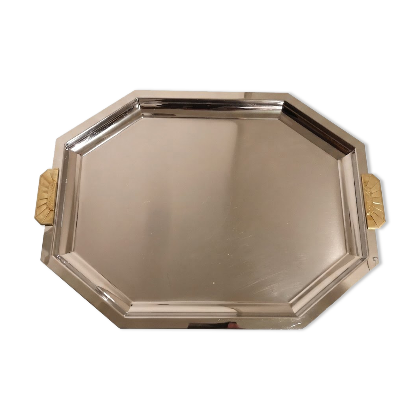 Plateau XXL Jean Couzon "Charleston 1925" en inox 18/10 et laiton