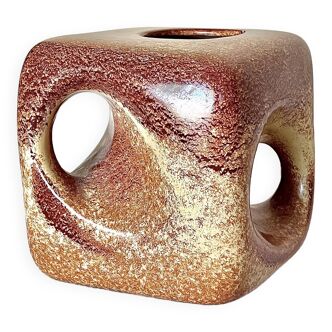 Bertoncello ,,screziato tabacco" glaze, cube vase italian vintage mid century from the 1970's by rob