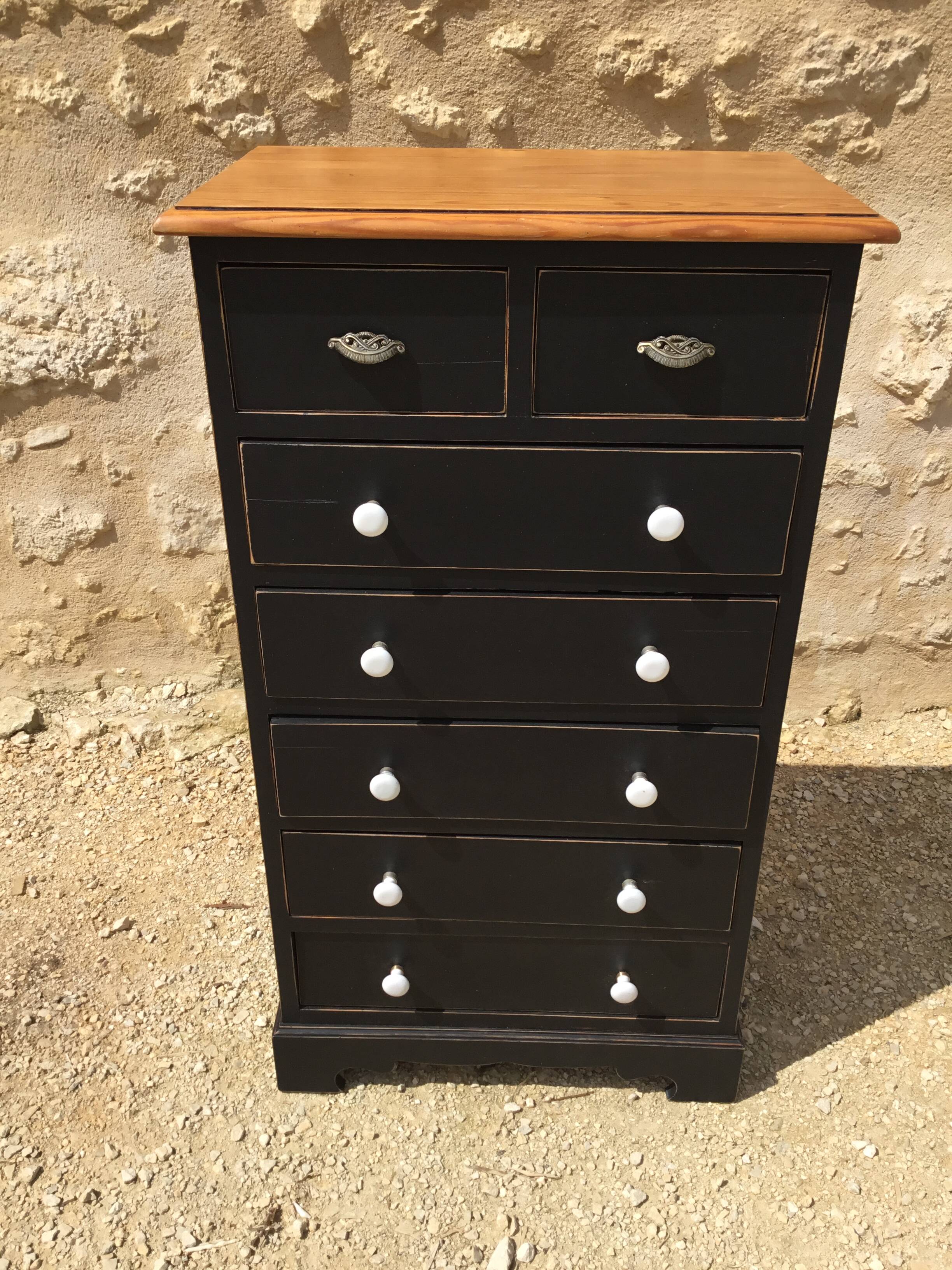 Chiffonier from the 1980s in black patinated fir