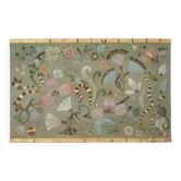 Toile peinte à décor de lémuriens, oiseaux et fleurs. Contemporain.