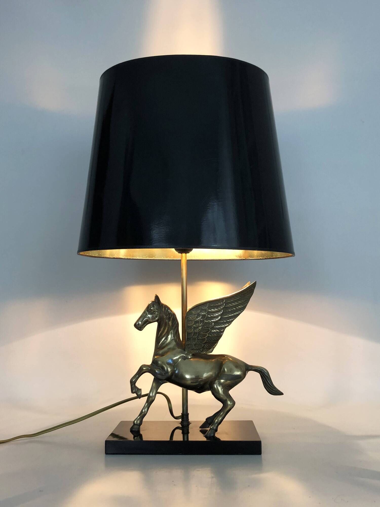 Maison Charles style winged horse desk lamp in vintage brass 1980s