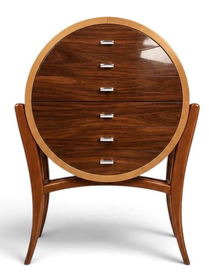 A tall Art Deco chest of drawers in beech and rosewood with 6 drawers.