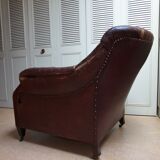 Worn Leather Buttoned Library Fireside Armchair, 1840's