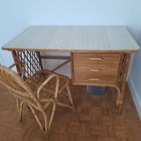Rattan desk and armchair set