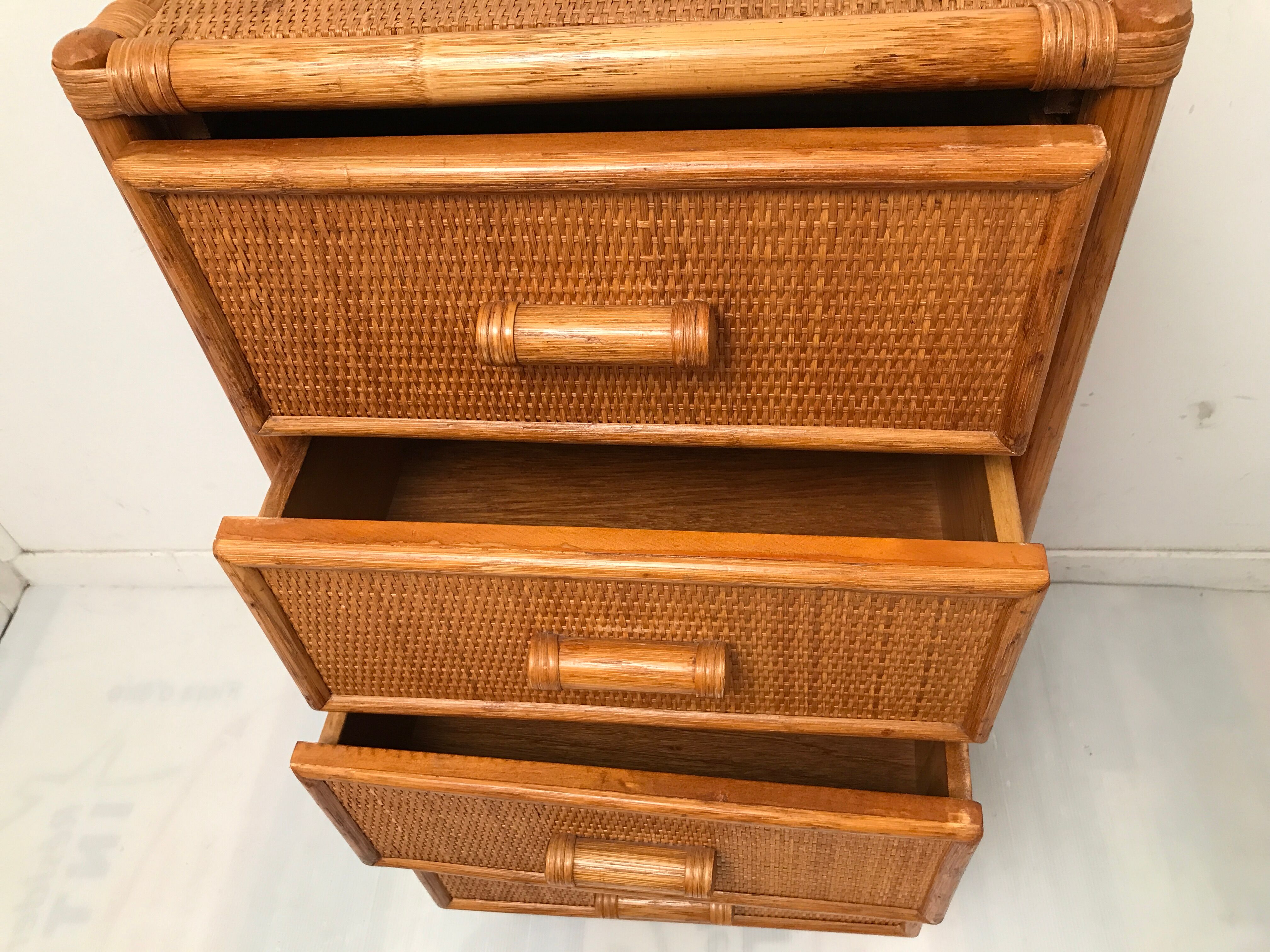 Vintage bamboo chest of drawers from the 60s and 70s