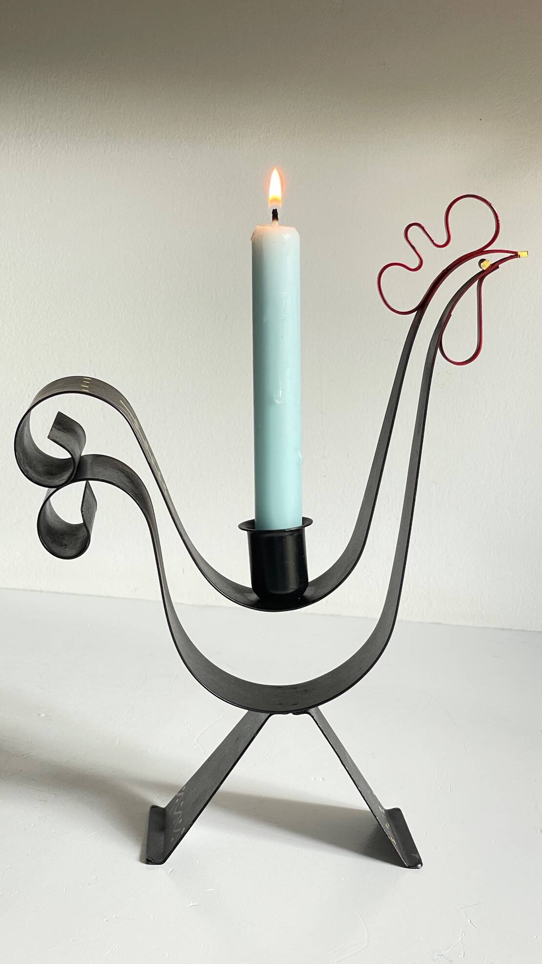 Metal candle holder rooster shape sweden vintage
