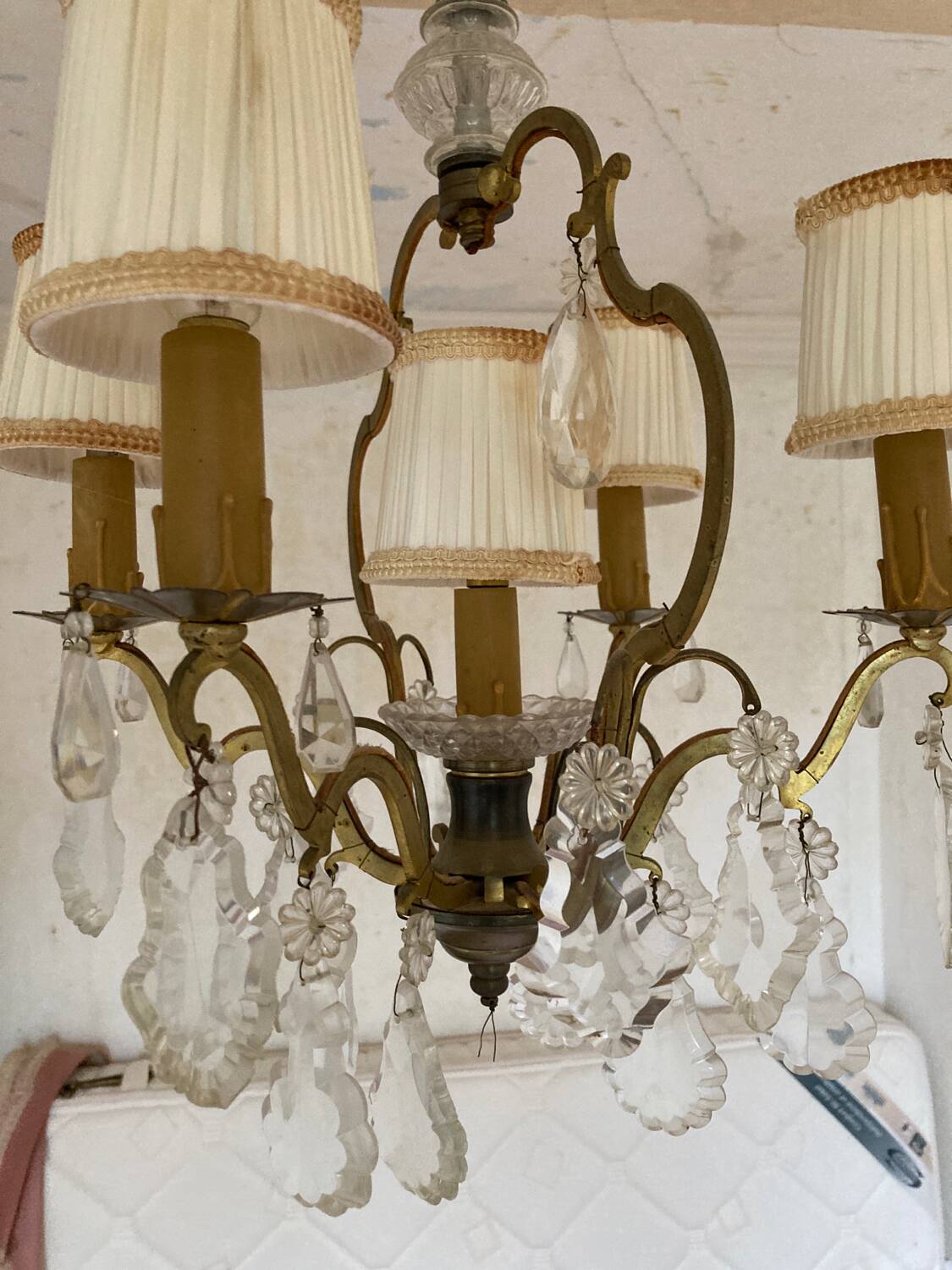 Chandelier 5 light points with glass pendants