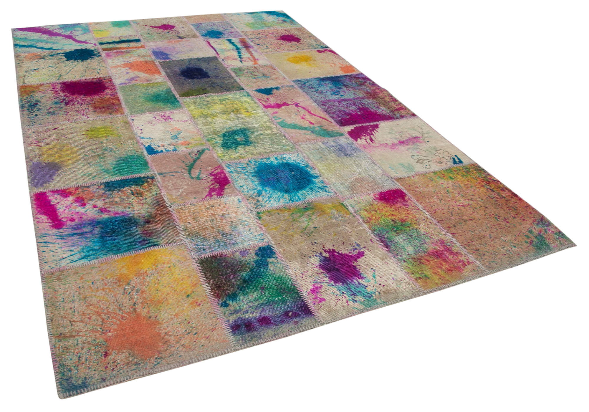 Tapis patchwork multicolore vintage 206 cm x 305 cm fait à la main anatolian vintage