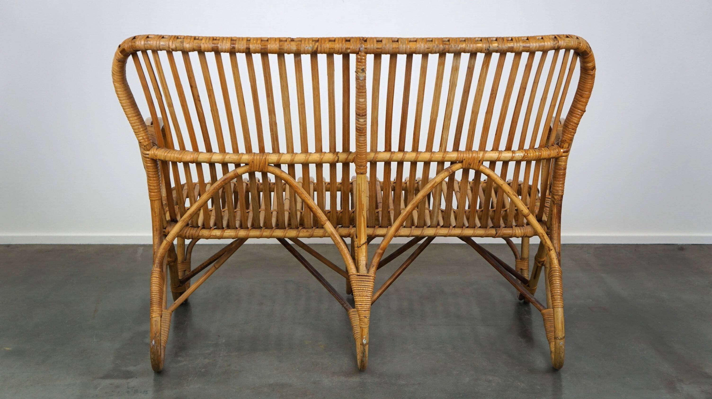 Vintage rattan Belse 8, Dutch Design, 1950, 2-seater sofa