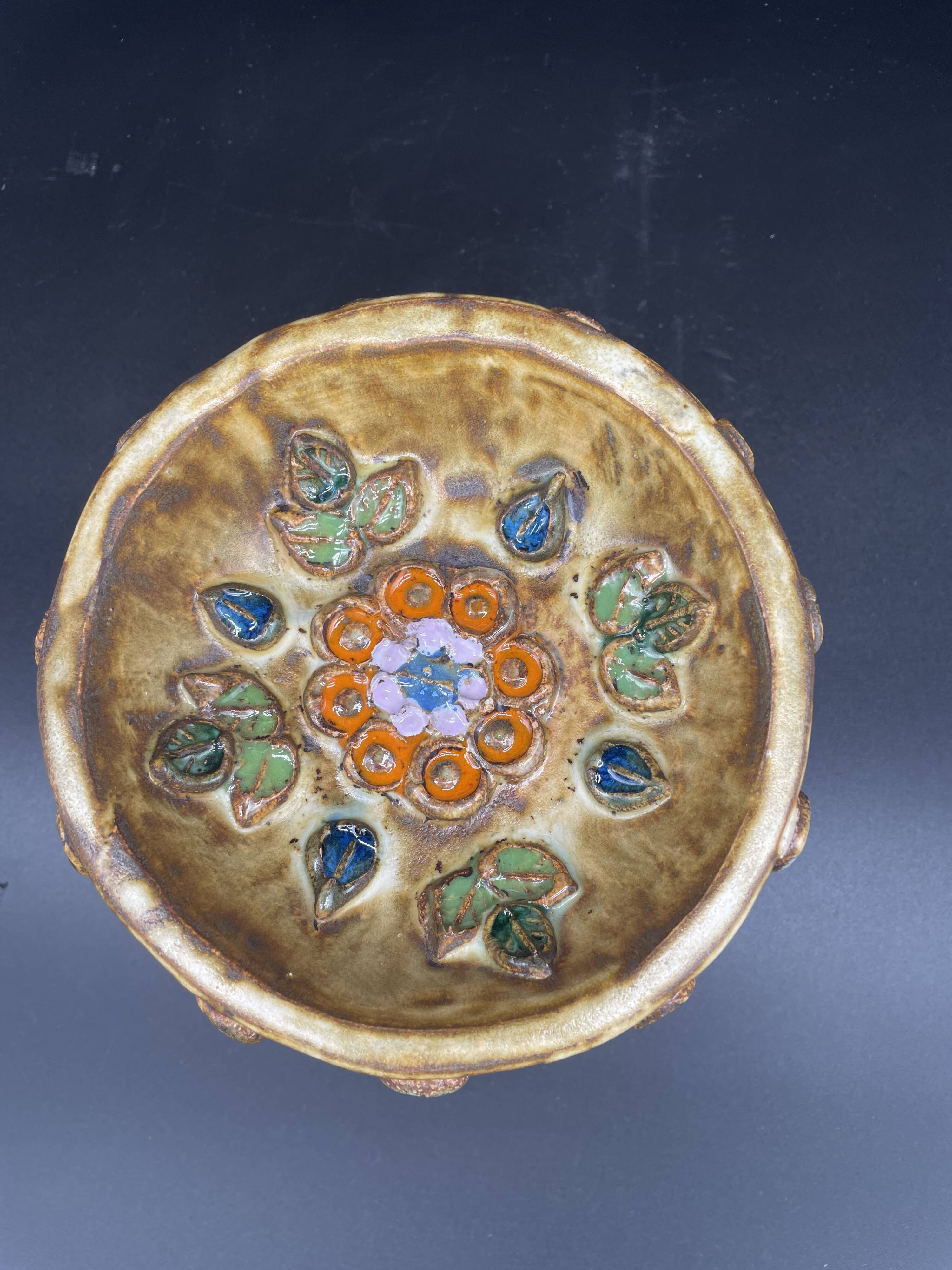 Cup, empty pocket, La Roue factory, Roland Zobel taste, enameled ceramic, Vallauris, decor