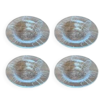 Set of 4 vintage Swedish glass bowls with floral design by Ann Wärff for Kosta Boda.
