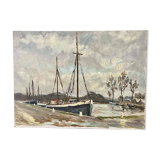 Oil on canvas attributed to Robert Leparmentier (1893-1975) Boats in port