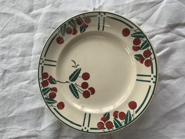 Compotier art deco cherries, longwy model the merises