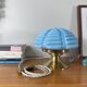 Vintage Art Deco modernist lamp with blue opaline glass and brass.