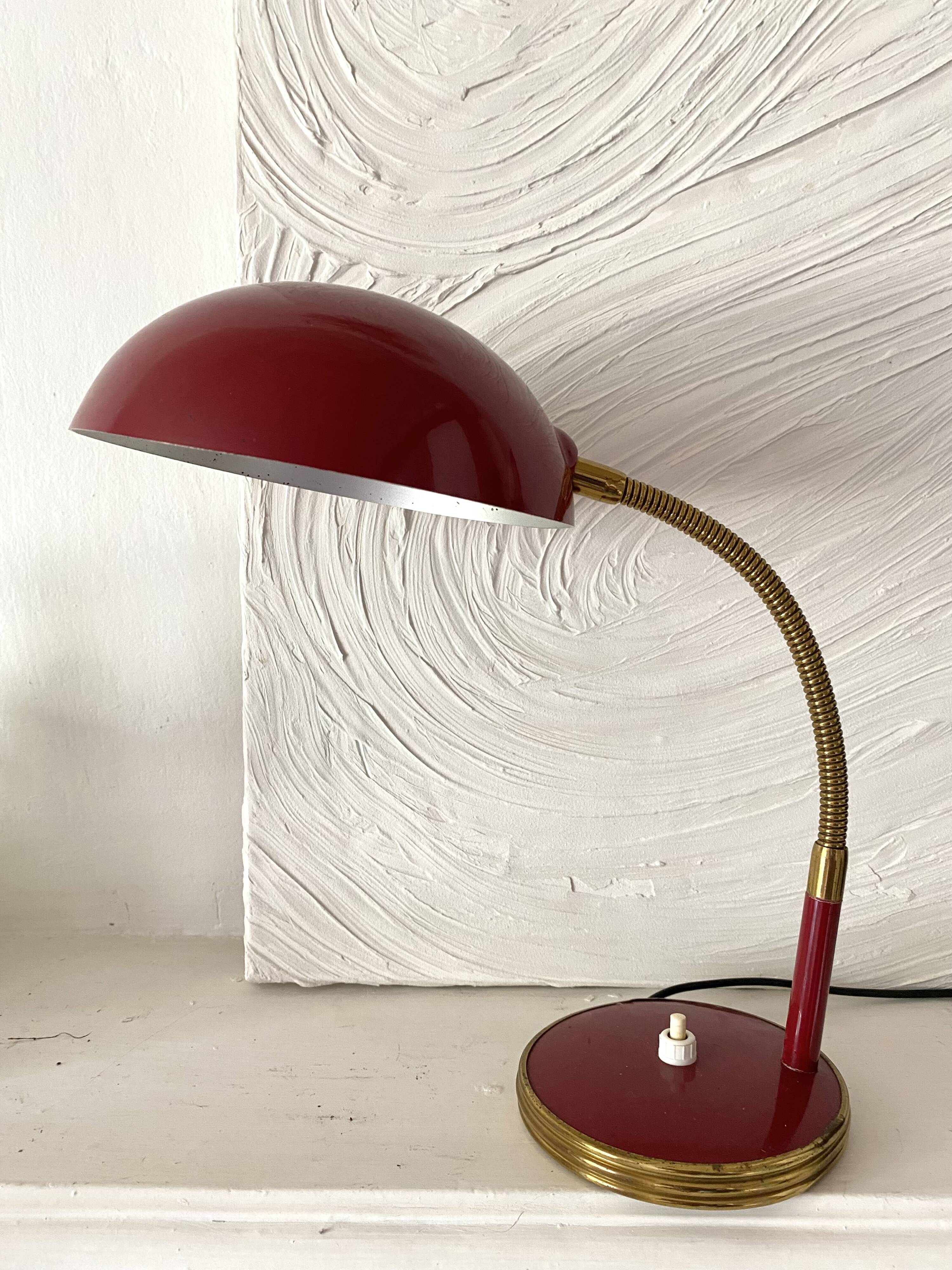 Articulated desk lamp, 1960s, burgundy and gold