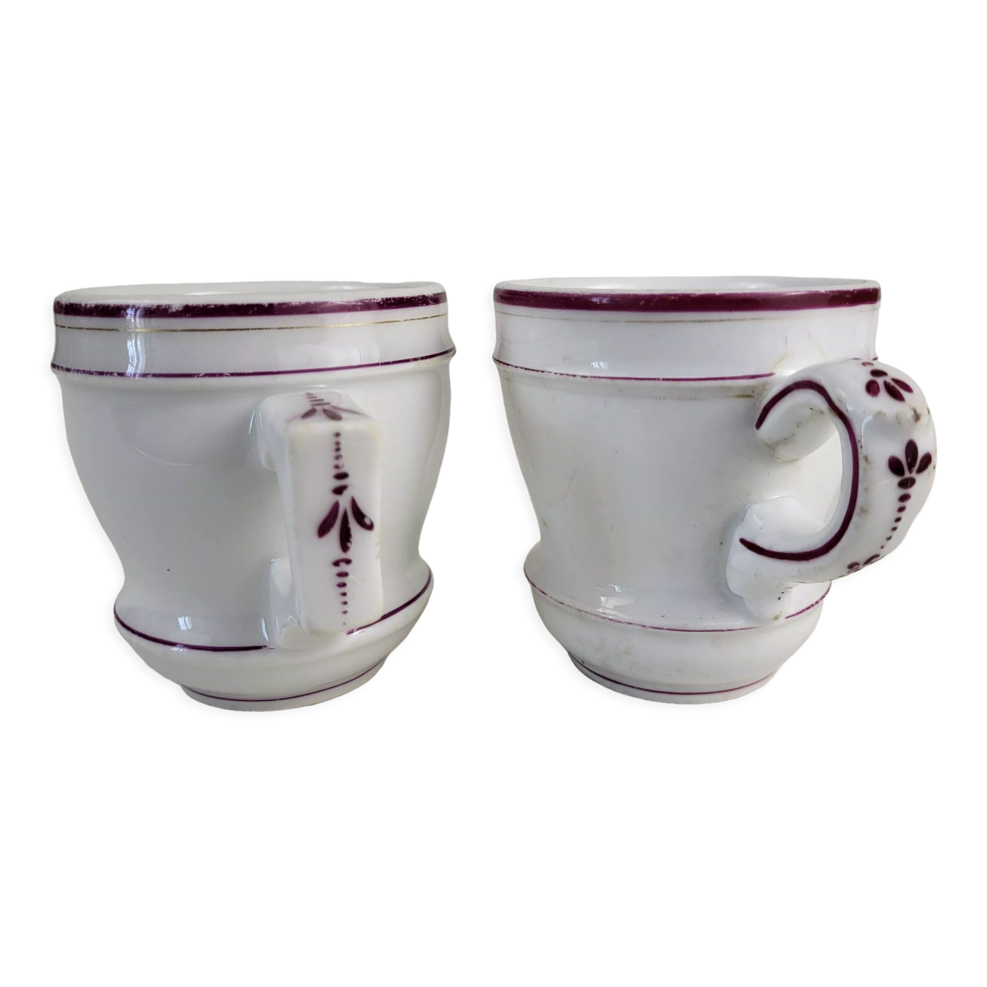 Set of 2 brulot cups in thick porcelain XIXth
