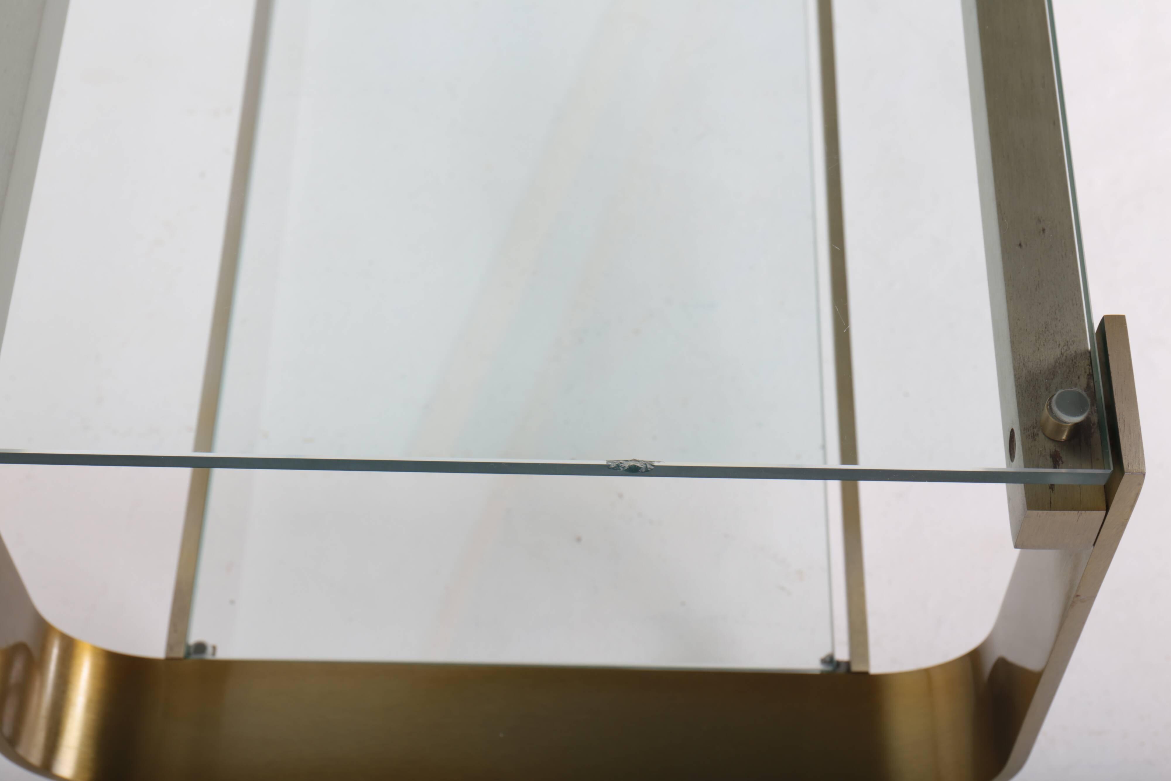 Vintage coffee table in gold metal and double glass top, 70s