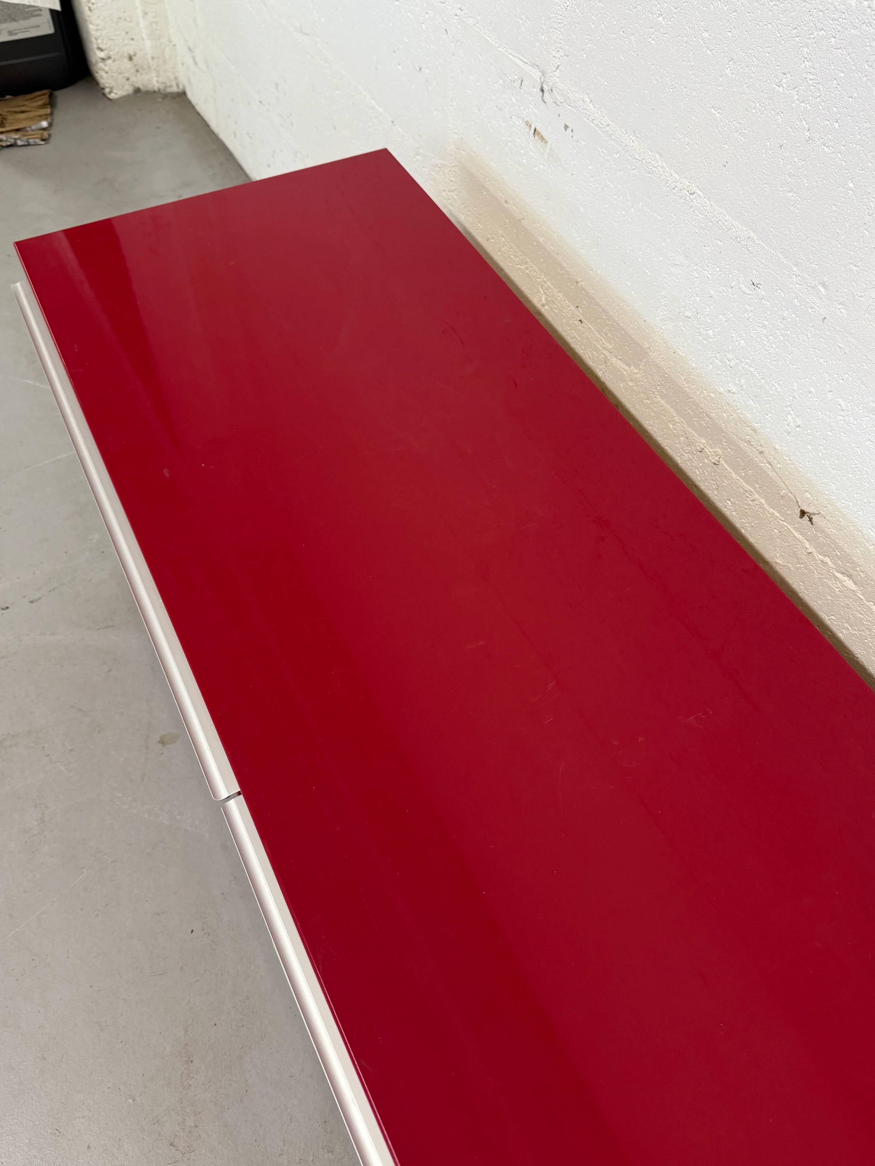 Glossy red semi-vintage lacquered IKEA sideboard with drawers