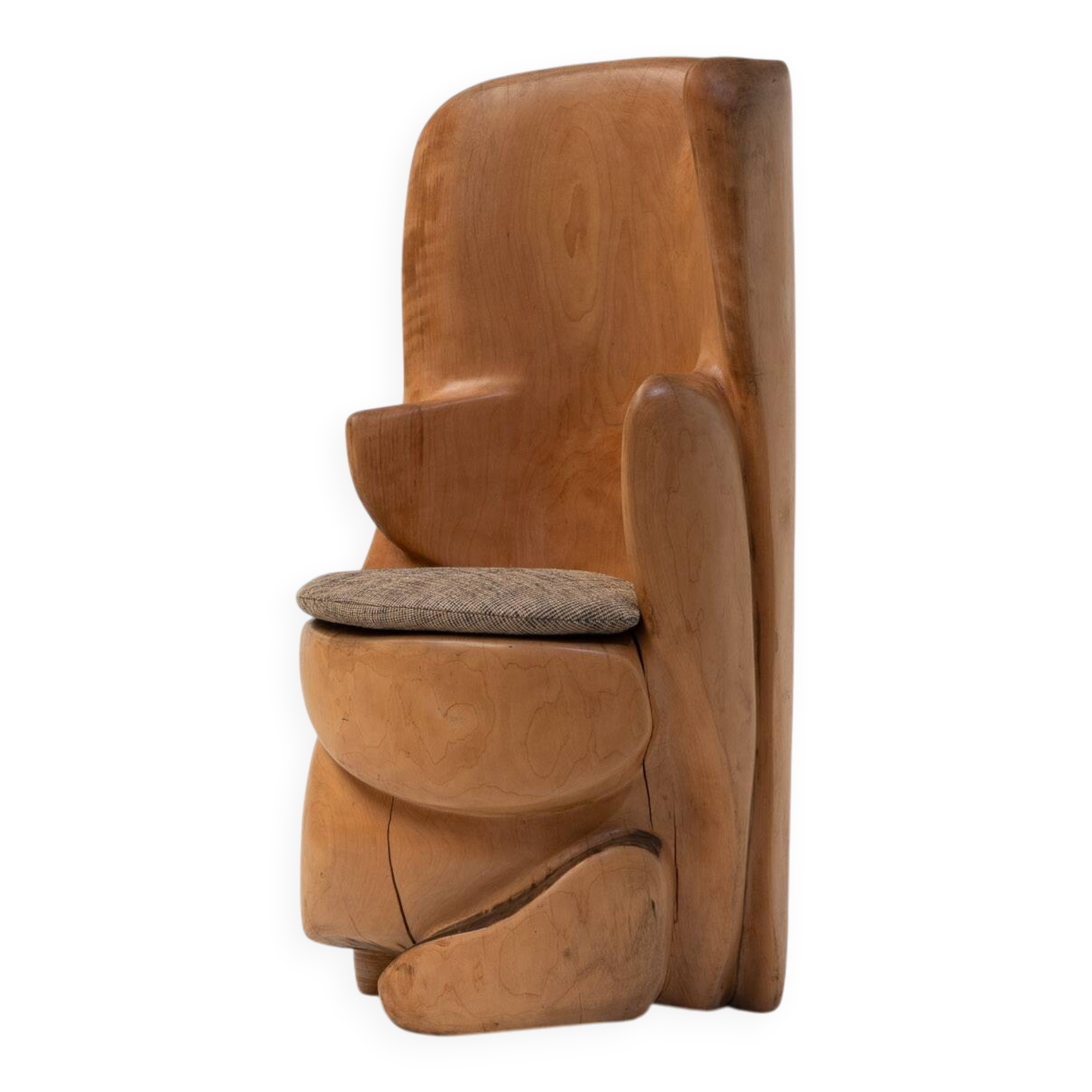 Unique sculptural throne chair in wood, France 1970s