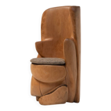 Unique sculptural throne chair in wood, France 1970s