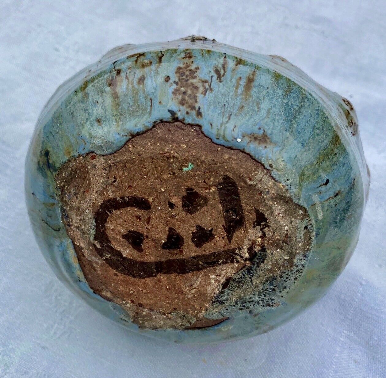 Glazed stoneware flower basket, signed Cécile Dein