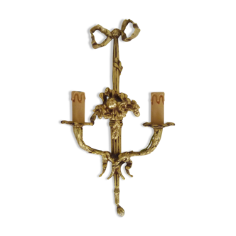 Wall lamp with bouquet of flowers with 2 burners, gilded bronze, 60s