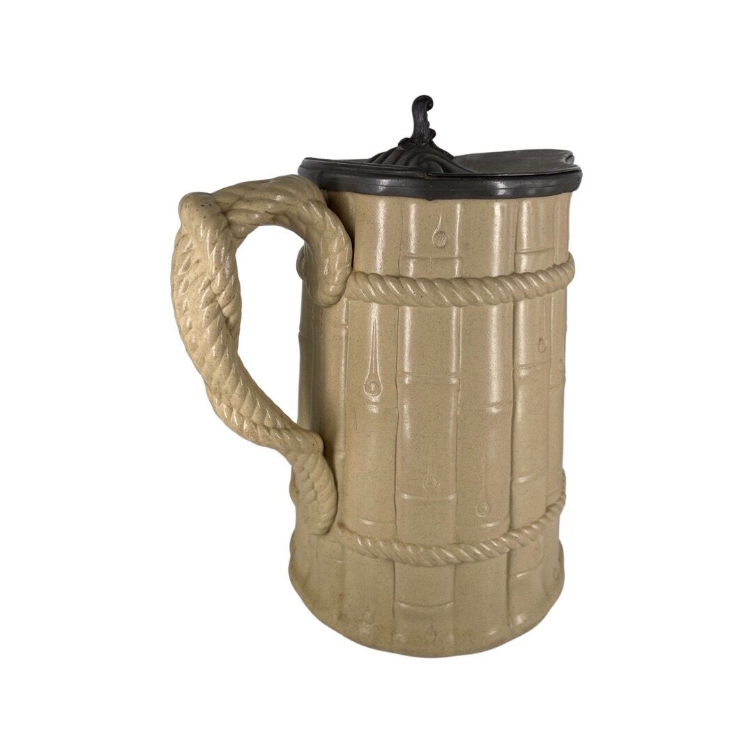 Large English Staffordshire Rigway Family jug by potters circa 1840 bamboo decor. The hatch