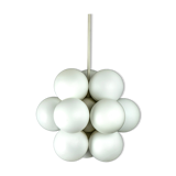 Kaiser Sputnik chandelier, molecular shape, 12 opal glasses, Germany, 1970s