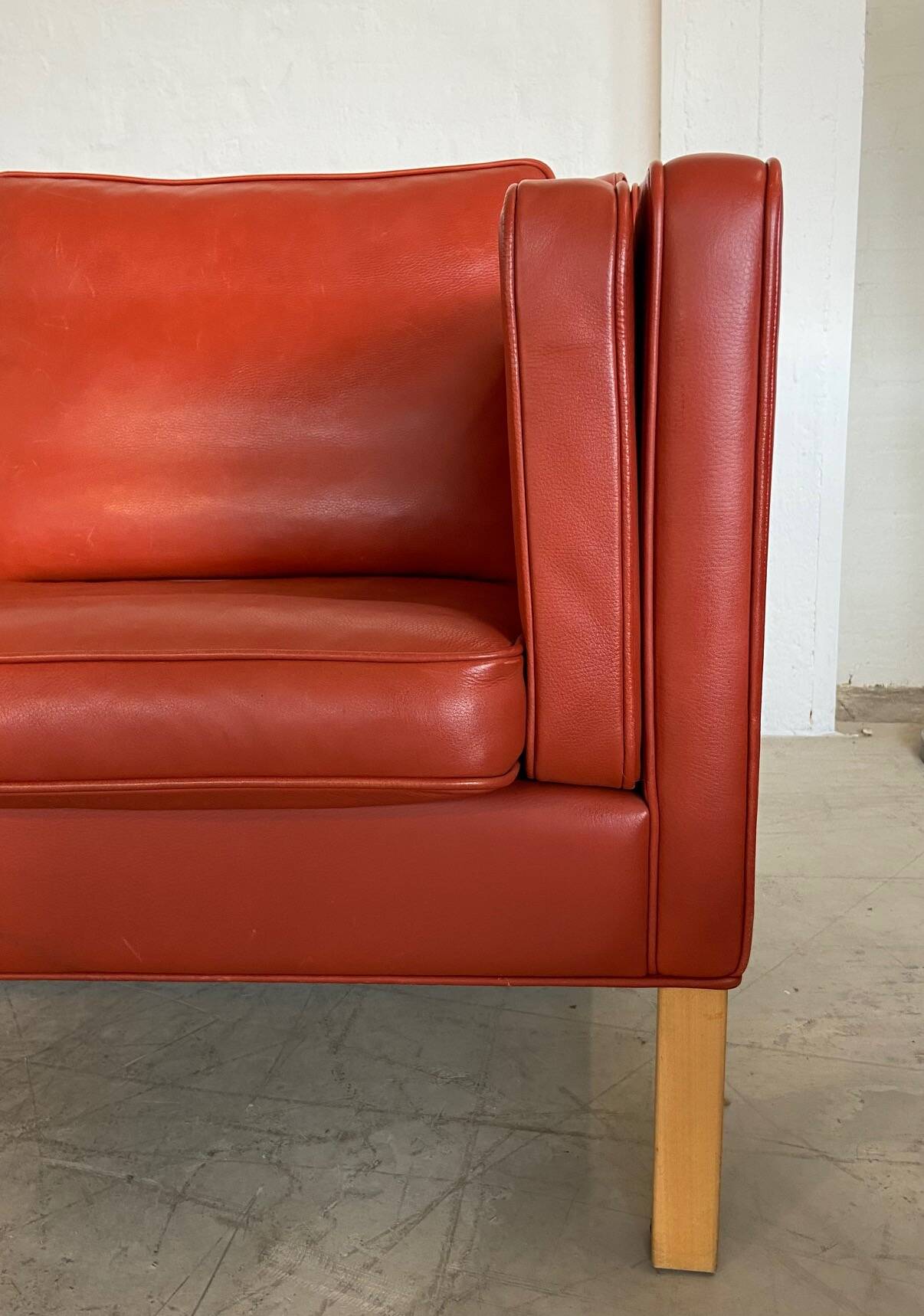 Vintage Danish mid-century Mogens Hansen 3 person cognac leather sofa