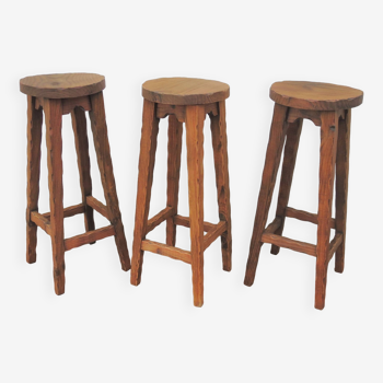 Three vintage brutalist high bar stools