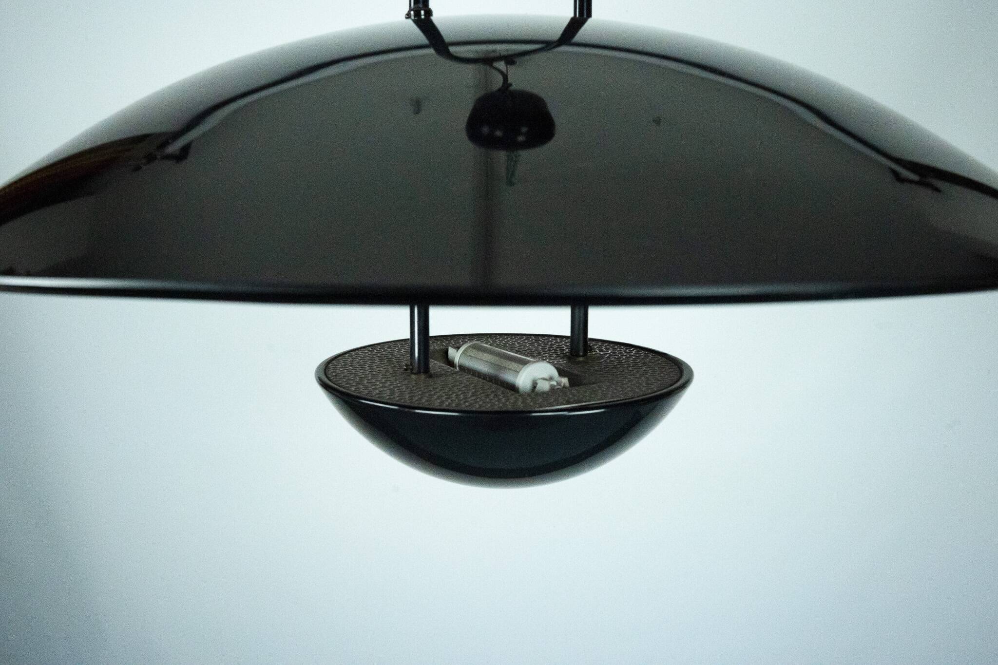 Vintage 1990s Black Pendant Lamp with Glass Top Shade. Italy