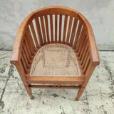 Ancien fauteuil canné bois teck vintage