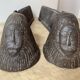 Pair of modernist anthropomorphic fireplace andirons, brutalist log holders 1950s