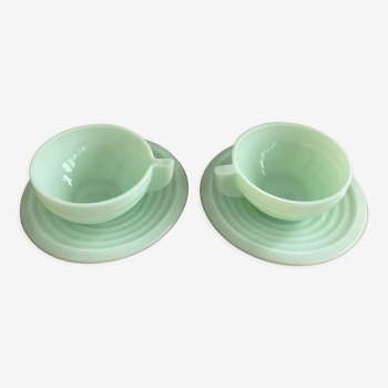 Pair of cups glass opaline green mint