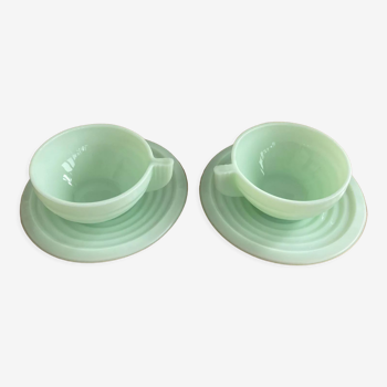 Paire de tasses verre opaline vert mint