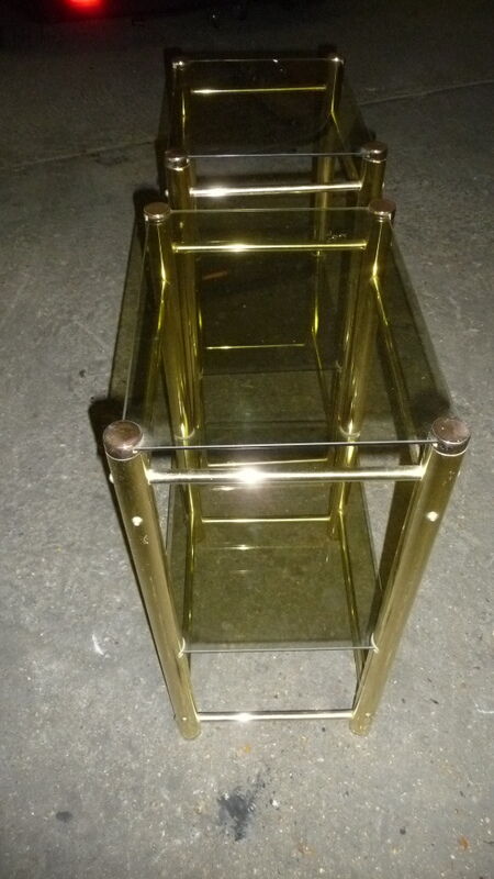 Glass and brass bedside tables