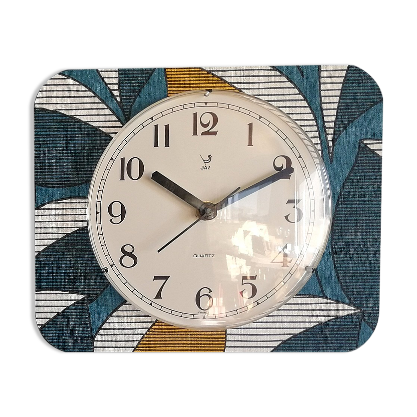 Vintage clock rectangular silent wall clock "Jaz blue white ochre"
