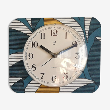 Horloge vintage pendule murale silencieuse rectangulaire "Jaz bleu blanc ocre"
