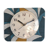 Vintage clock rectangular silent wall clock "Jaz blue white ochre"