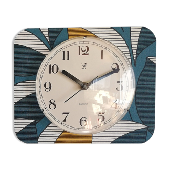 Vintage clock rectangular silent wall clock "Jaz blue white ochre"