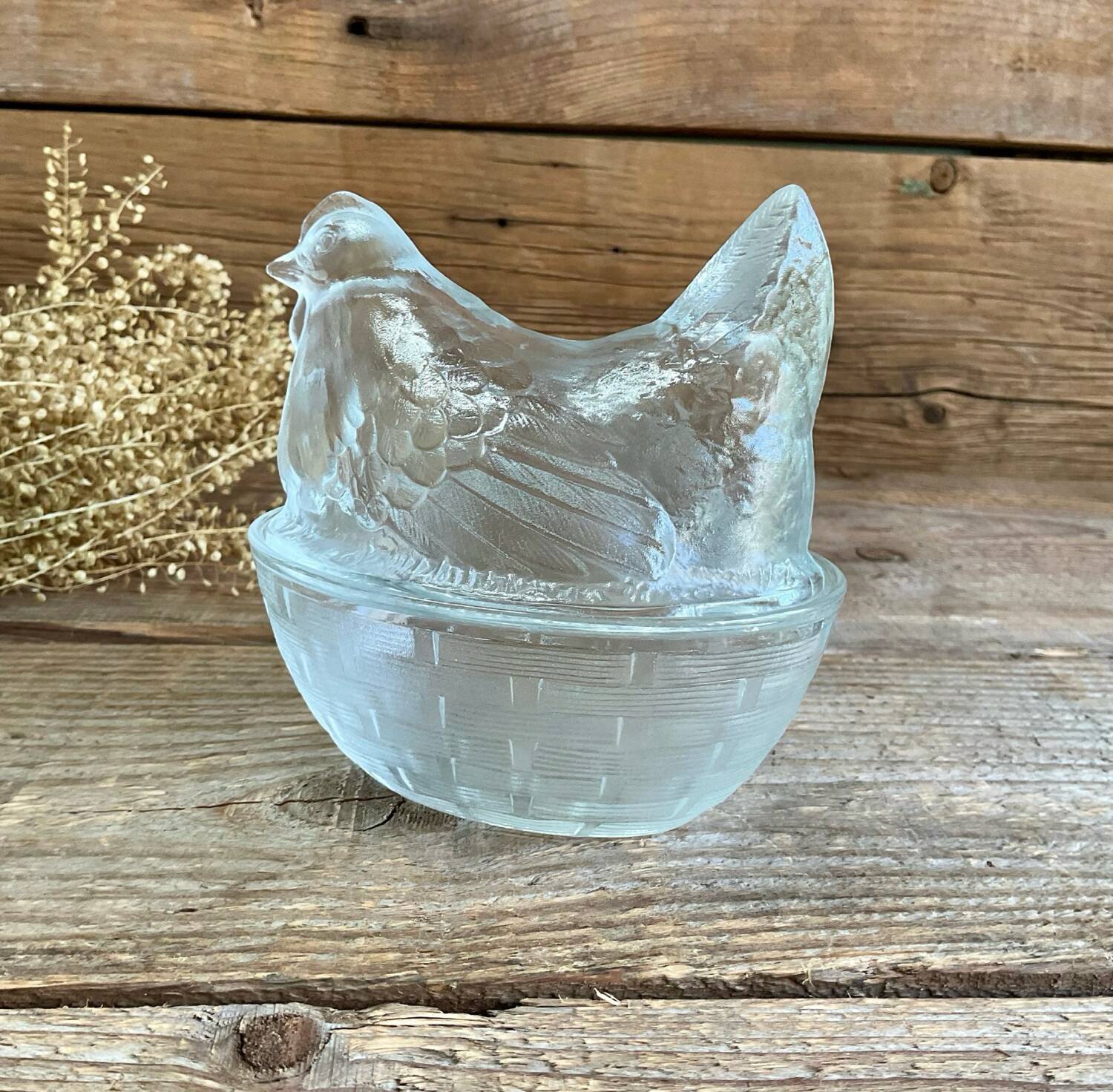 Glass hen sugar bowl