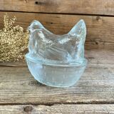 Glass hen sugar bowl