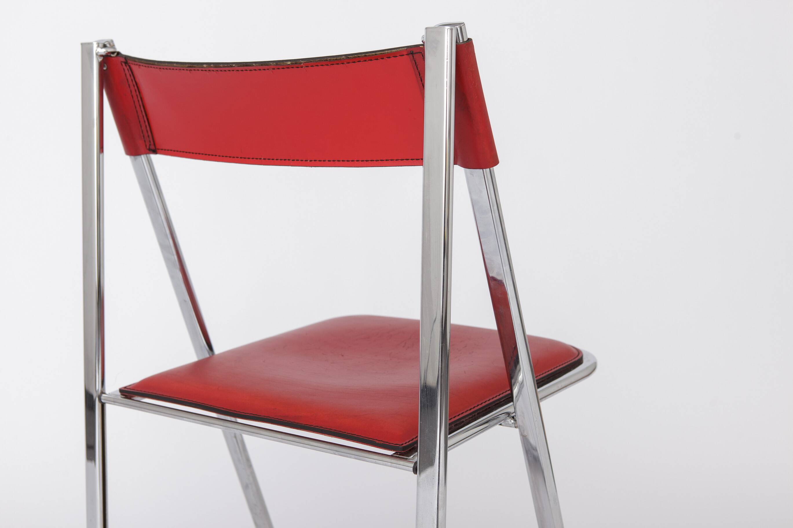 Tamara Folding Chair by Arrben Italy 1970s | Chrome Frame & Red Leather |
