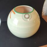 Lunéville France round vase – kiwi & leaf decoration – soft green vintage