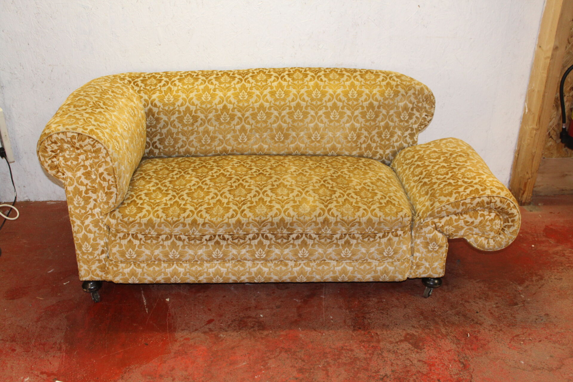Drop end settee in material - gold colour ,