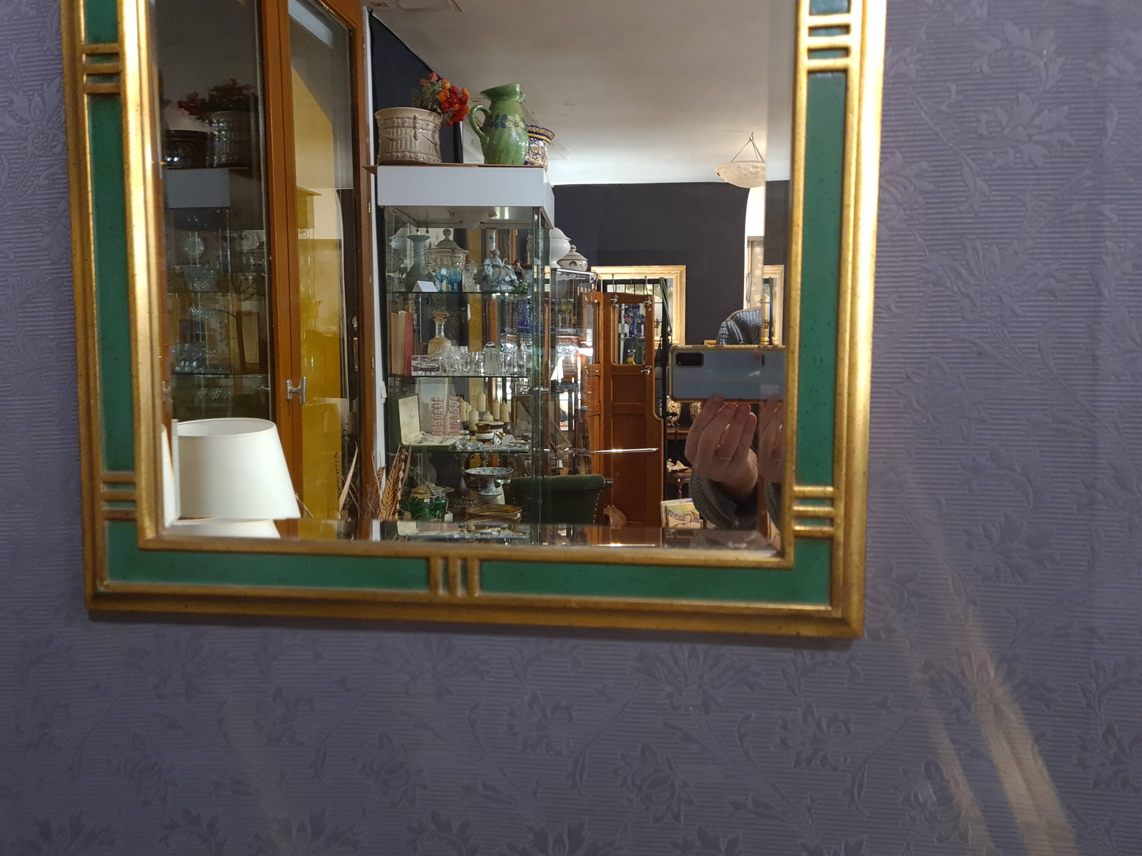 Miroir vintage vert et doré, 88x52 cm